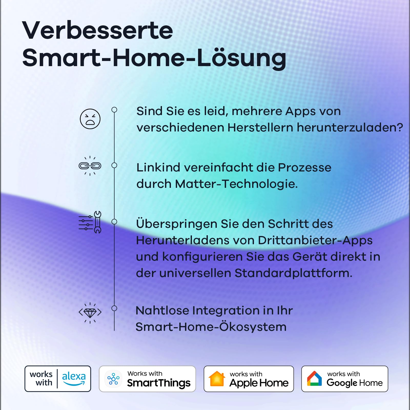 Linkind Matter Smart RGBTW Lampe, Wifi E27 Alexa Glühbirne, 1800-6500K Mehrfarbige WLAN Intelligent Birne, Musik Sync, Kompatibel mit Siri/Google Home/SmartThings, 800 Lumen, ersetzt 60 Watt, 4 Stück 2