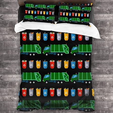 Amazon Com Wfire Recycling Trash Truck Bedding Sheet 3 Pieces Set Duvet Cover Pillow Cases Home Kitchen