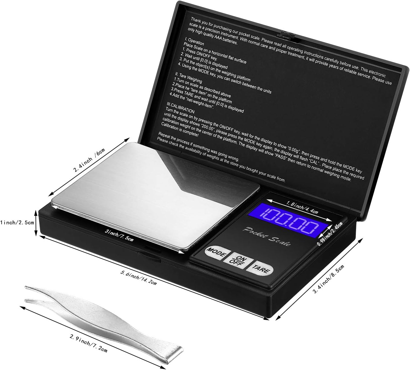 Digital Pocket Scale Set,100 g 0.01 g Mini Scale Electronic Grams Scale with 1 g, 2 g, 5 g, 10 g, 20 g - Image 3
