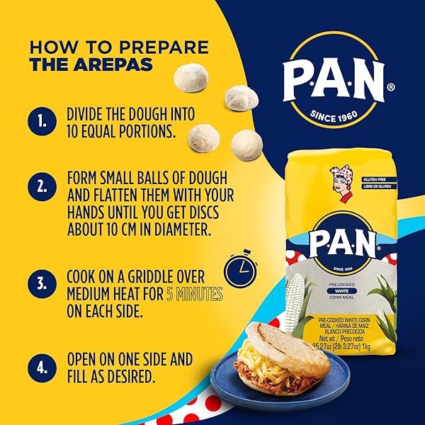P.A.N. WHITE CORN MEAL – PRE-COOKED GLUTEN FREE AND KOSHER FLOUR FOR AREPAS (2 LB 3.27 OZ / PACK OF 1)