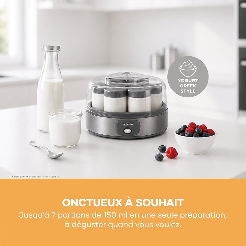 Yaourtière pratique et compacte, Machine à yaourt maison 13 W, Yaourtière électrique et 7 pots de yaourt en verre de 150 ml avec couvercle, garanti sans BPA, anthracite, JG 3510