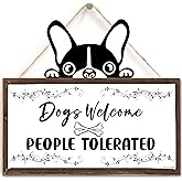 TOMATO FANQIE Funny Dogs Welcome Sign, Welcome People Tolerated Hanging Wood Sign 10 X 11 Inch, for Home Decoration in Pet Shops, Decoration for Black Dog Rooms, Gifts for Dog Lovers (US-G122)