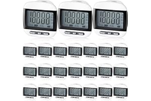 Huwena 24 Pcs Pedometer for Walking Step Counter for Walking Portable LCD Pedometers for Steps and Miles Clip on Step Tracker for Seniors Men Women Kids Sports Jogging Hiking Running Walking (Black)