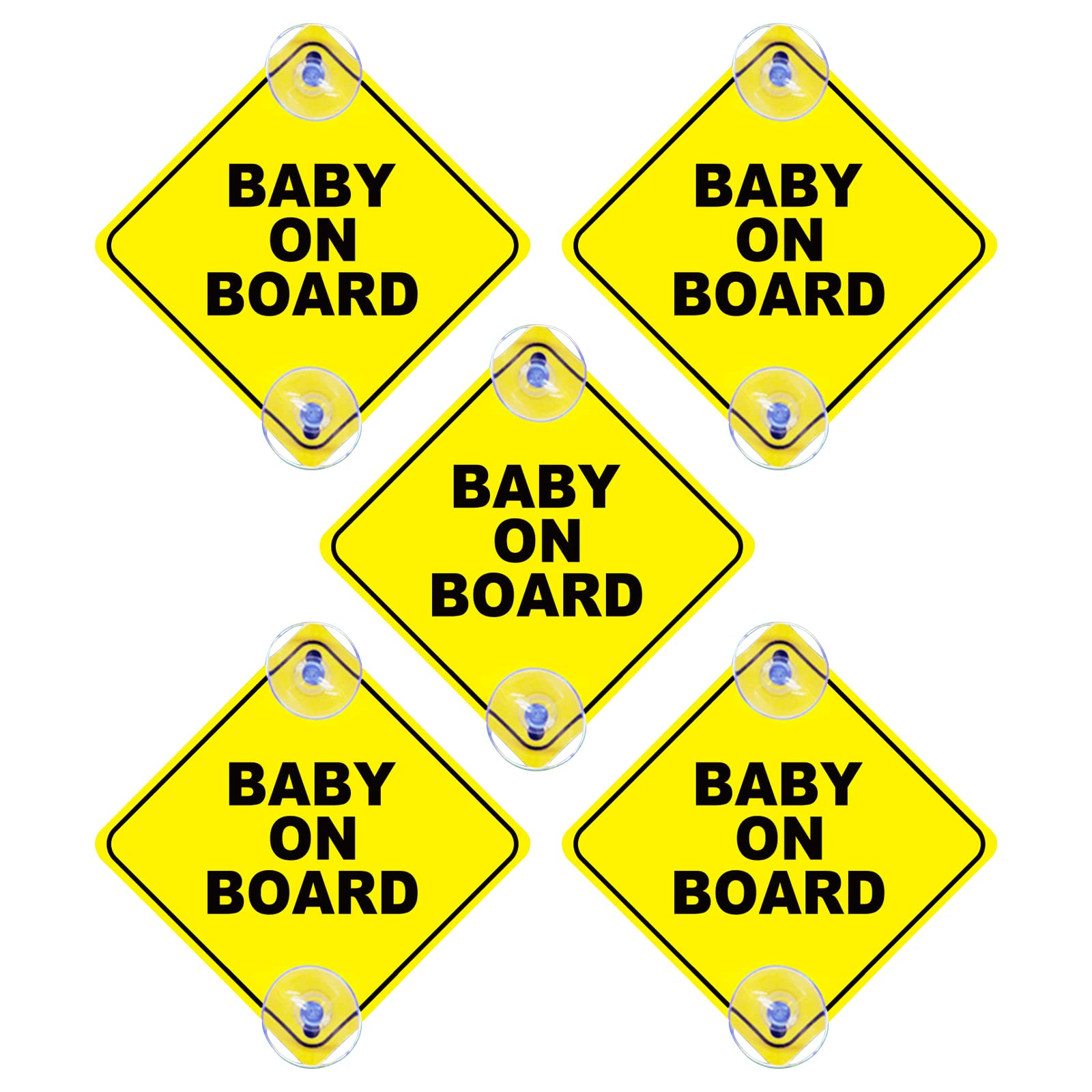 SWYSGS Baby on Board Sticker for Cars 5 Pieces Warning Signs with Suction Cups, Durable and Strong without Residue