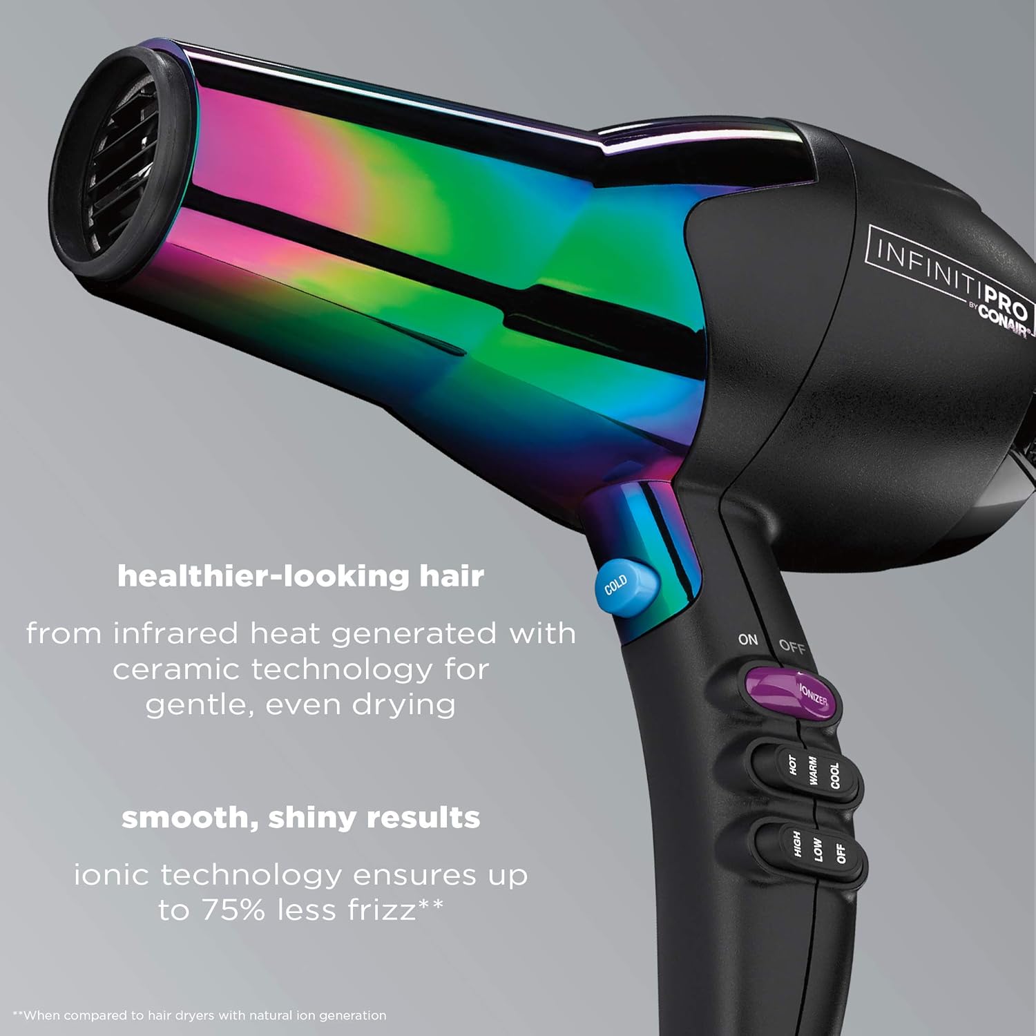 Conair INFINITIPRO 1875 Watt Ion Choice Hair Dryer, Rainbow Chrome Finish, Full Size: Beauty