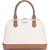 LAENCYC Women's Handbag Elegant Shell Bag with Double Zipper and Bottom Rivets, Beige and Brown Color Block Design for Work and Casual Use