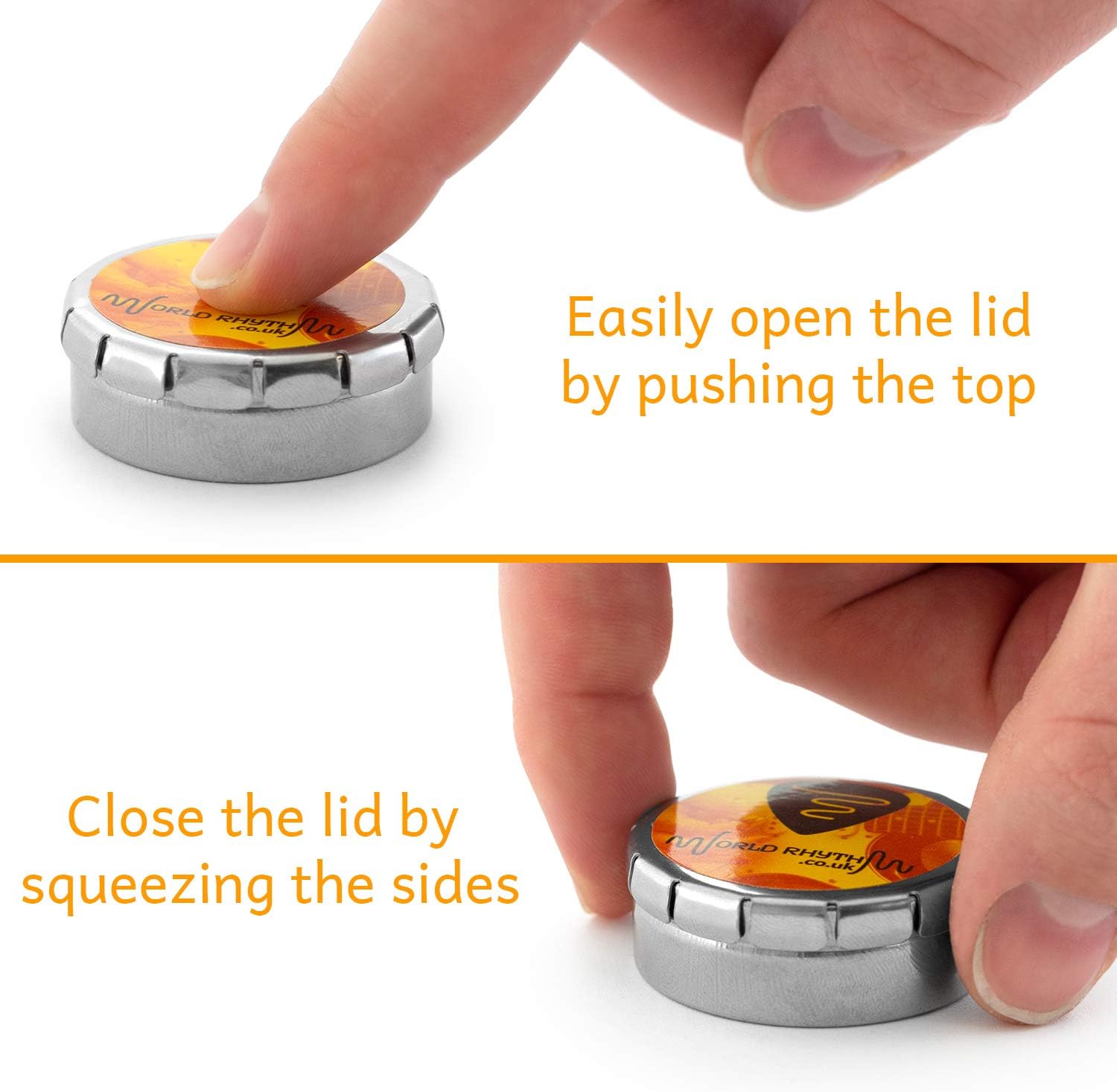 World Rhythm 0.71mm Guitar Picks - 12 Celluloid Guitar Plectrums & Storage Tin - Range of Colours/Designs - Image 4