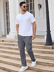 PLEPAN Men's Casual Cargo Pants Drawstring Hiking