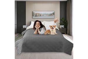 Plscoverit Dog Bed Cover, 100% Waterproof & Anti-Slip Pet Blanket Sofa Bed Mat, Reusable Bed Cover for Dogs, Washable Geometric Embroidery Mattress, Camping Pad for Pet/Dog/Cat (68x82 inch, Grey)