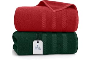DAN RIVER Pack of 2 Christmas Bath Sheets, 35x70,600 GSM, Inches Extra Large Luxury Cotton Towels, Quick Dry Festive Red & Green Holiday Combo