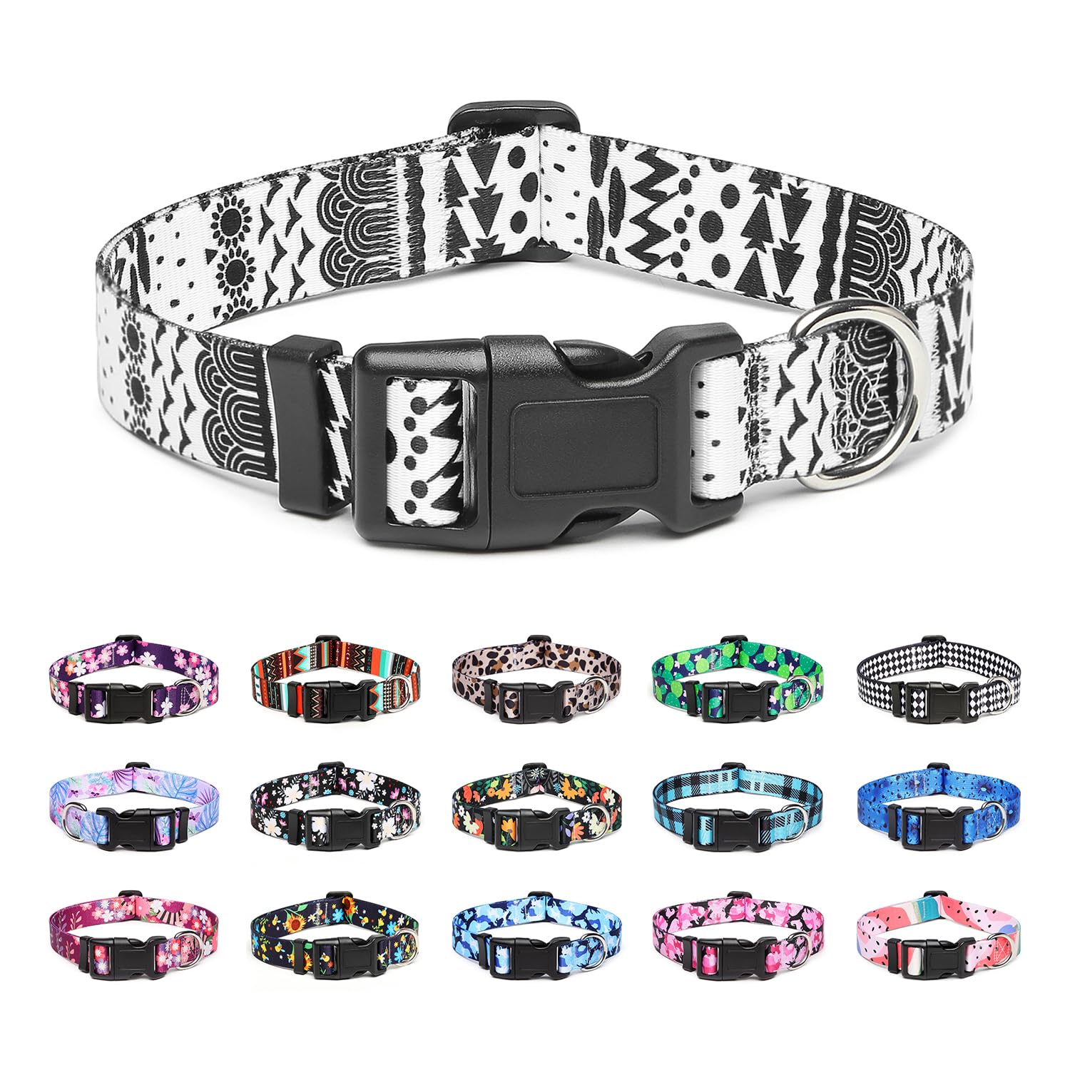 Mercano Adjustable Dog Collar - Special Design Patterns, Soft Nylon Comfortable Durable Pet Collar for Small Medium Large Dogs (S, Black White B) — image 1