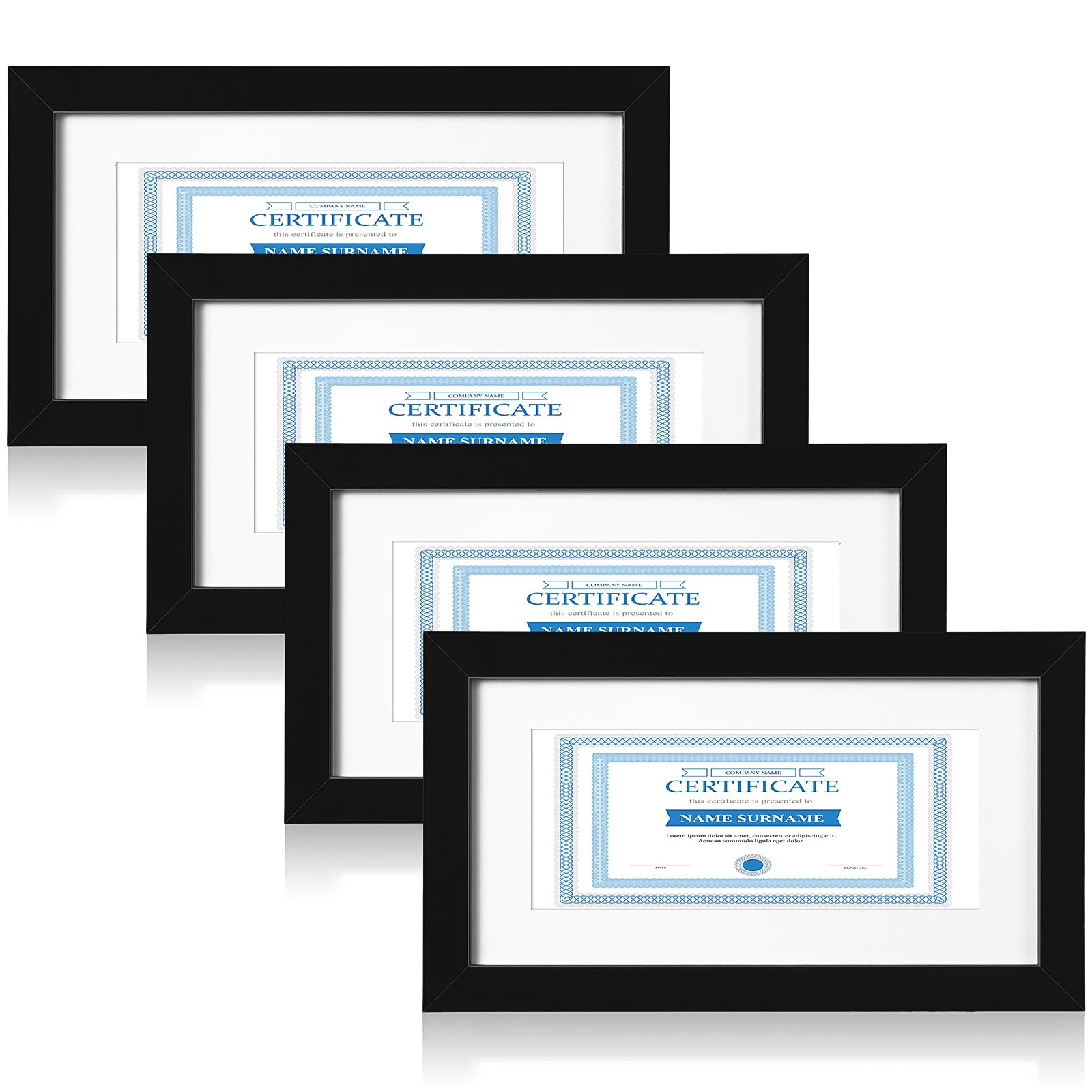 Photo 1 of Namalu 5 x 10 Inch Black Business License Frame Bulk Set of 4 Includes 4 Certificate Document Frames and 4 Mats for Business License Document Display Attached for Wall Desktop Tabletop