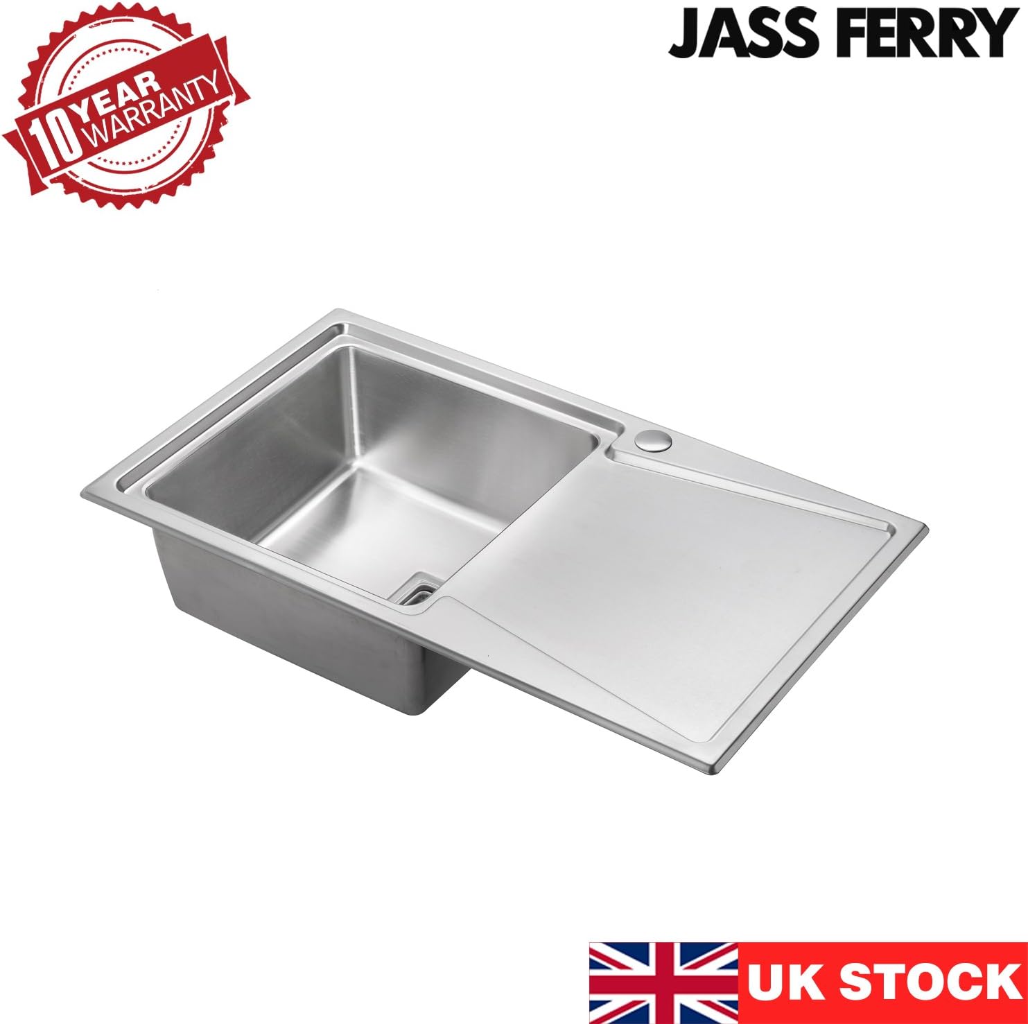 JASSFERRY Brilliant Inset Kitchen Sink 1.2 mm Thickness Stainless Steel Single 1.0 Large Rectangle Bowl Right Hand Drainer Square Strainer Plug Waste Pipe Kit - Image 5