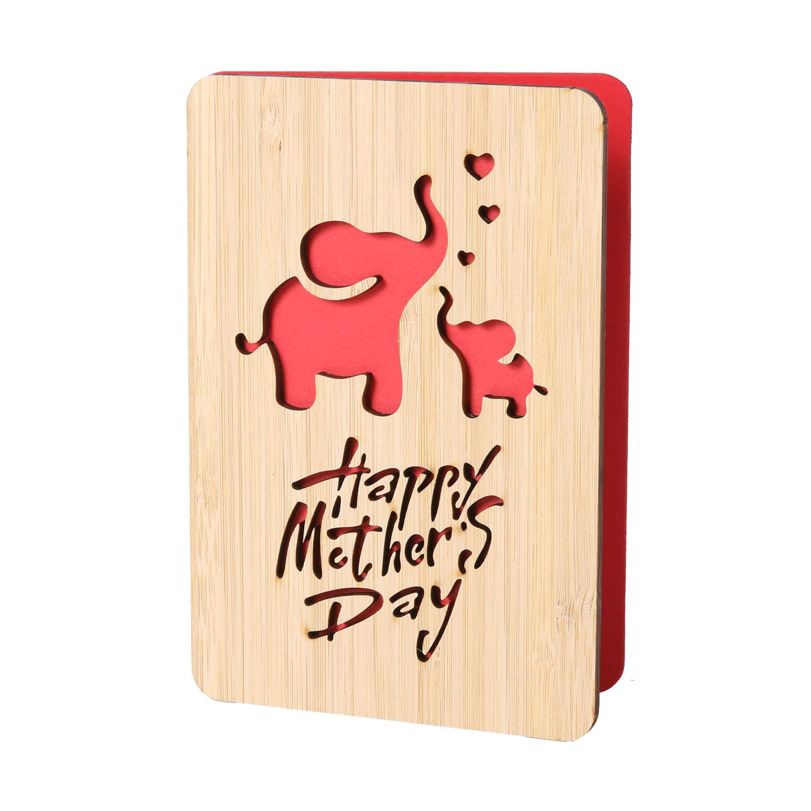 Elephant Mother's Day Card,Handmade with Real Bamboo Wooden Mother's Day Gifts for Mum,Wife,Wood Mom Birthday Card from Daughter