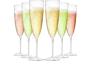 GuanQiao 16 Pack Clear Champagne Flutes, 6oz Disposable Wine Glasses with Long Stem, Reusable Plastic Cocktail Glasses for New Years Eve Party Birthday Wedding Celebration Toasting Drinking