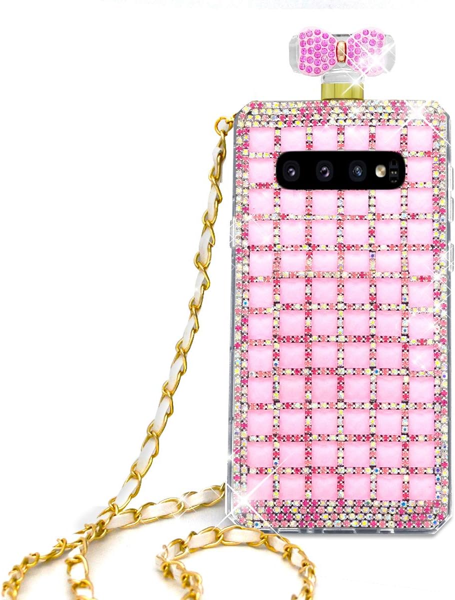 Omio for Galaxy S10 Plus Perfume Bottle Case Cover Shell for Galaxy S10 Plus Glitter Case Fashion Luxury Bonzer Bling Diamond Crystal Rhinestone Sparkle Bow Bowknot Chain Handbag Case for Galaxy S10+