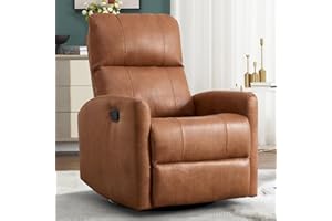 HAOMARKETS Swivel Rocker Recliner Chair, Manual Faux Leather Glider Rocking Recliners for Adults, 360° Swivel Nursery Reclining Sofa with Padded Backrest for Living Room, Dark Brown
