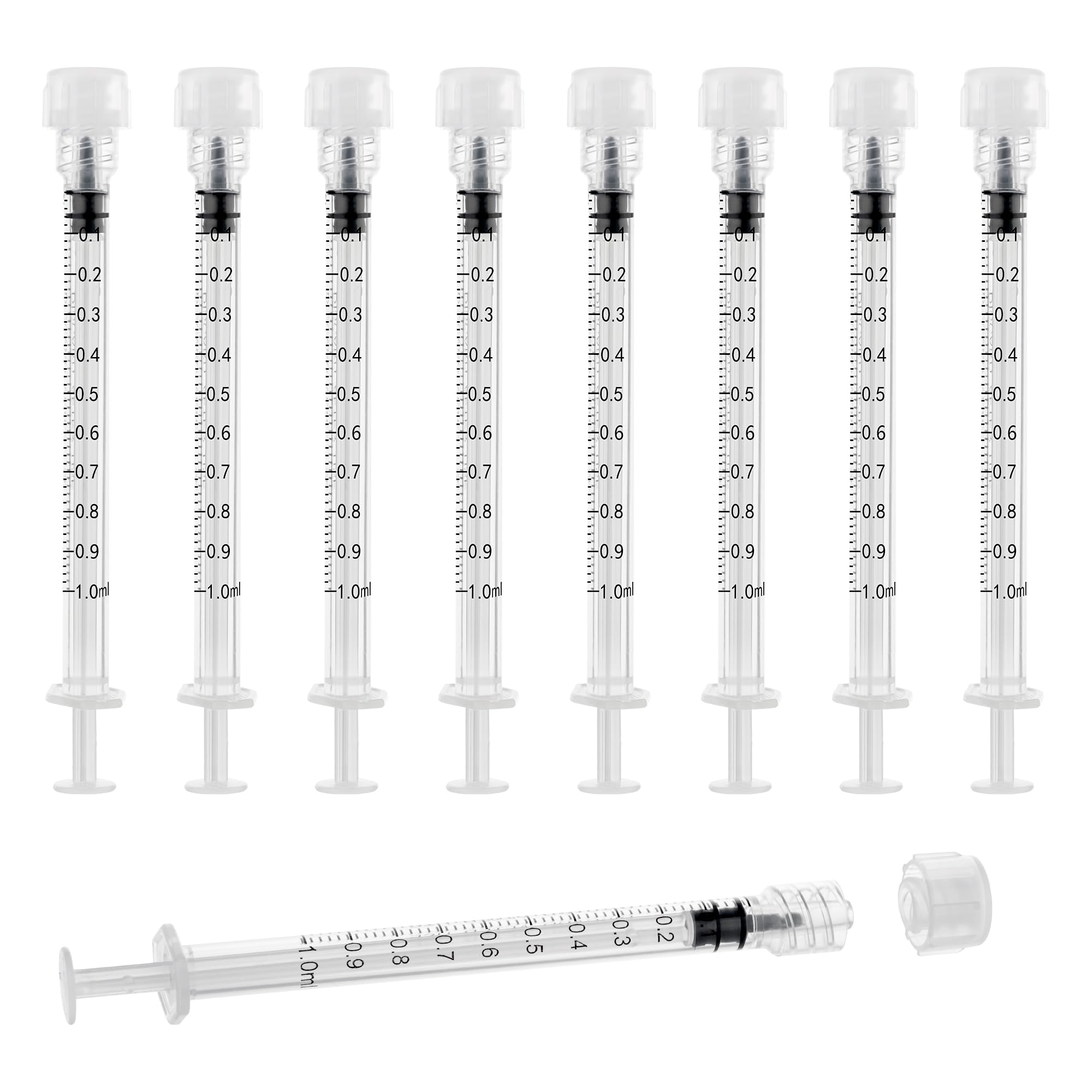 Photo 1 of 1mL Syringes without Needle, Luer Lock Syringe with Cap, Sterile Individually Wrapped, Accurate Liquid Measurement - 20 Pack for Lab Use and Home Care