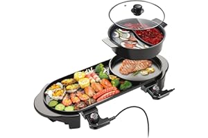 BOEASTER Electric Hot Pot with Grill Indoor Shabu-shabu Hotpot Korean BBQ Grill, Removable Hotpot Pot W/Large Capacity Baking