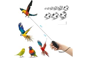 Realand 19.7FT Auto Retractable Bird Leash, Anti-Bite Wire Bird Harness, Adjustable Parrot Leash with 9 Sizes Alloy Foot Ring