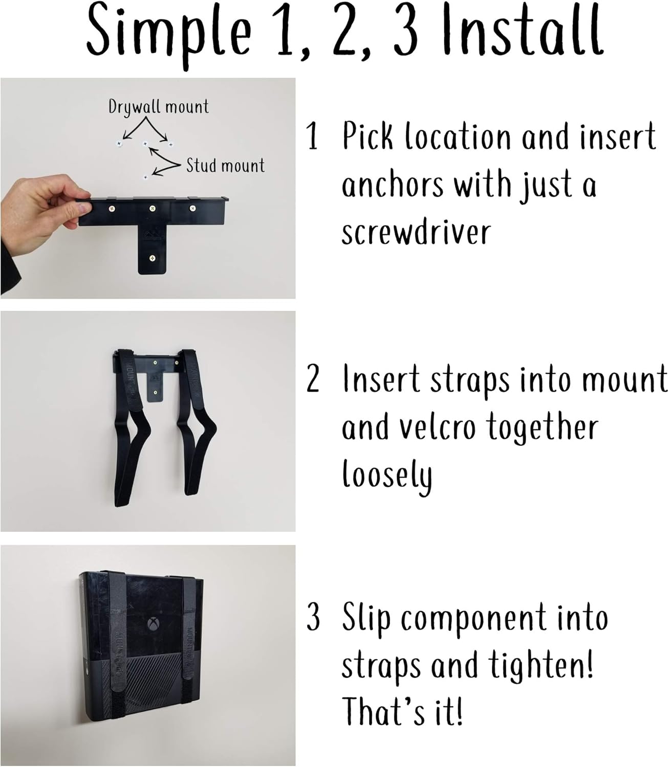 The All-in Wonder Mount by Mount Genie (1-Pack): The Easiest Wall Mount for All Components Routers Modems Xbox Playstation DVRs | One Size Fits All | Designed for Home and Business (Black): Computers & Accessories