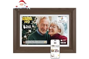 NexFoto 10.1" Wood Digital Picture Frame, 64GB WiFi Electronic Photo Frame HD Touchscreen, Add Pics from Google Photos, Share Photos/Videos via App/USB, Gift for Christmas/Mom/Birthday, Walnut