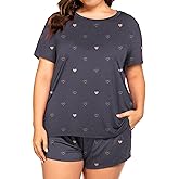 Plus Size Pajamas Womens Pajama Sets Shorts Pj Lounge Sets Cute Print Sleepwear with Pockets