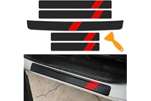 REMOCH Door Sill Protector for Dodge Charger Challenger Durango Accessories Door Entry Guard Sill Protector with Plastic Scraper Carbon Fiber Leather Threshold Stickers（Red, 5PCS）