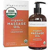 Certified Organic Massage Oil, Unscented, Perfect for Couples Massage and Stiff Muscle Relief, Works Great as a Sensual Body