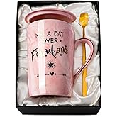Funny Birthday Gifts for Women - 14Oz Not a Day Over Fabulous Coffee Mug Printed with Gold, Happy Birthday Gift Ideas for Her Bday, Mom, Sister, Best Friends Female, Christmas Ceramic Cup Gift, Pink