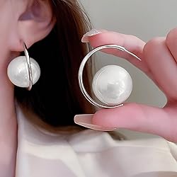 Trinckle Pearl Hoop Earrings for Women, Silver