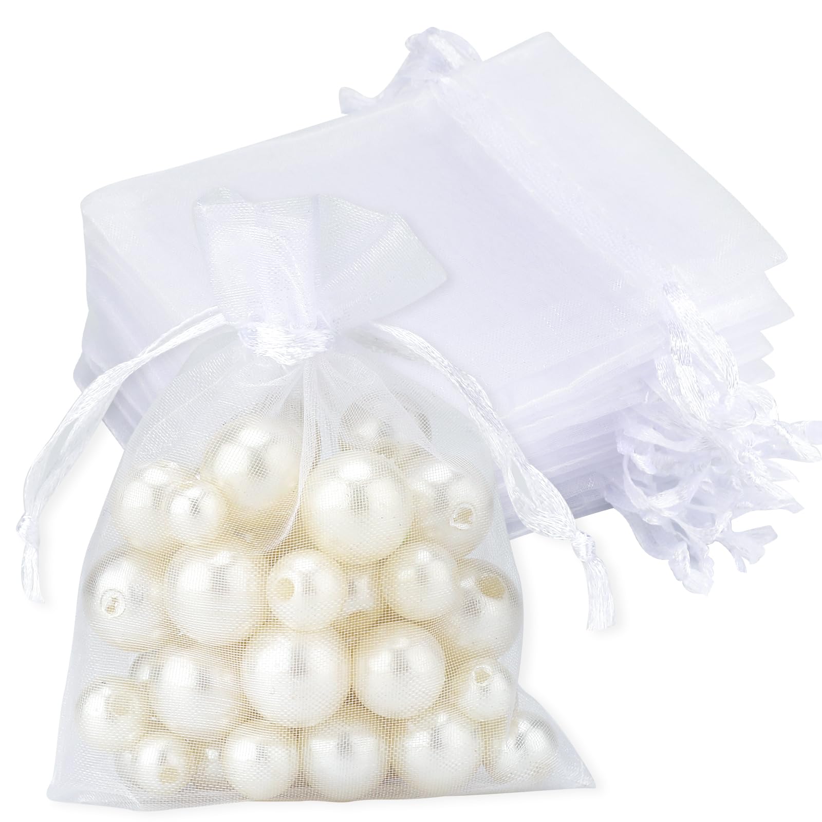 jijAcraft 100Pcs White Organza Bags, 7x9CM Organza Gift Bags, Jeweller Pouches Drawstring Bag, Small Party Sweet Bag For Wedding, Birthday, Christmas, Gift Wrapping