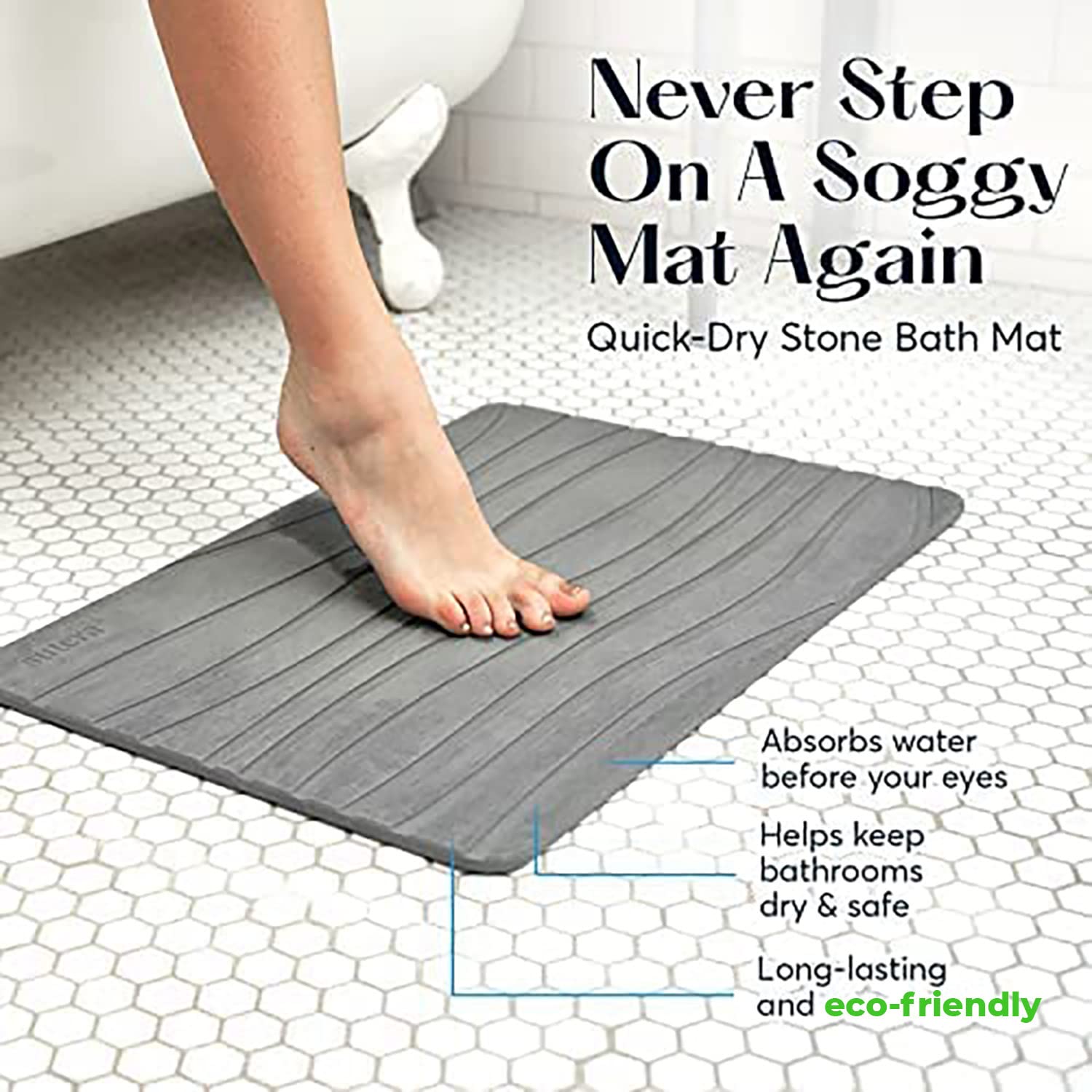 SUTERA Stone Bath Mat, Diatomaceous Earth Shower Mat, NonSlip Super