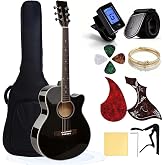 PTESAN 41" Acoustic Guitar for Beginner Adult Full Size Cutaway, Black | Guitarra Starter Kit with Gig Bag,Extra Strings,Strap,Picks,Capos,Tuner