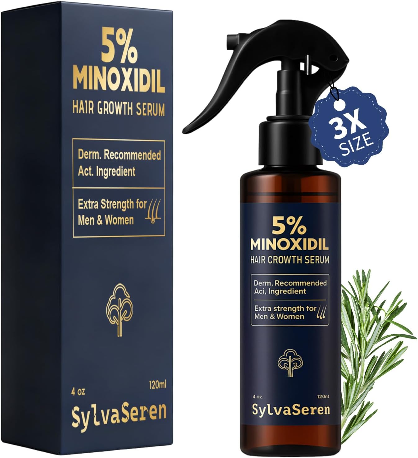 5% Minoxidil Spray for Hair Growth - Men & Women, Hair Thinning & Receding Hairline Treatment, with Rosemary for Faster & Thicker Hair Growth, Topical Aerosol 120ml