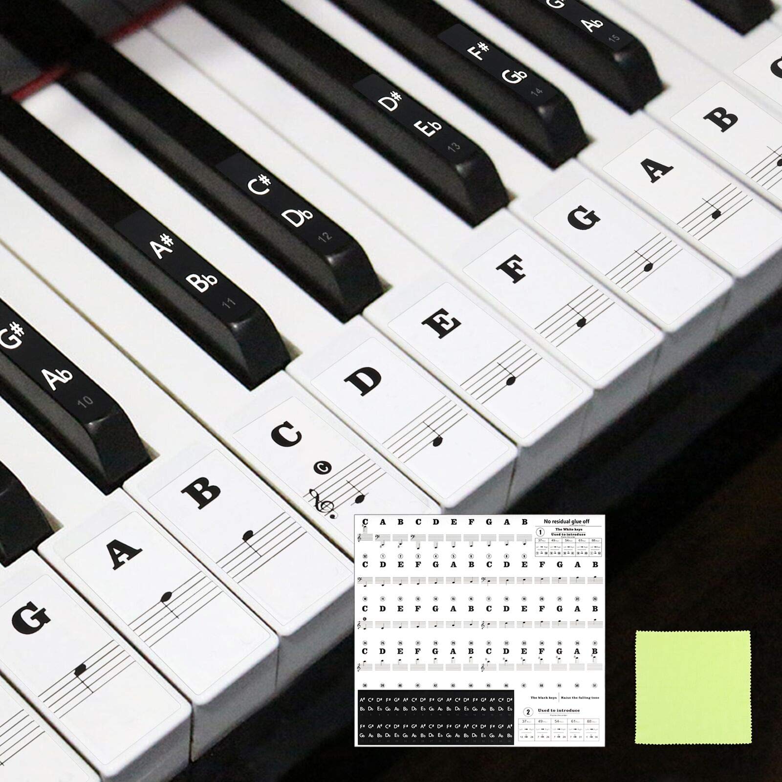 Matogle Piano Key Stickers for Beginners Piano Key Note Sticker Electronic Keyboard Stickers Clear Removable Keyboard Stickers for 37 49 54 61 88 Keys Black and White
