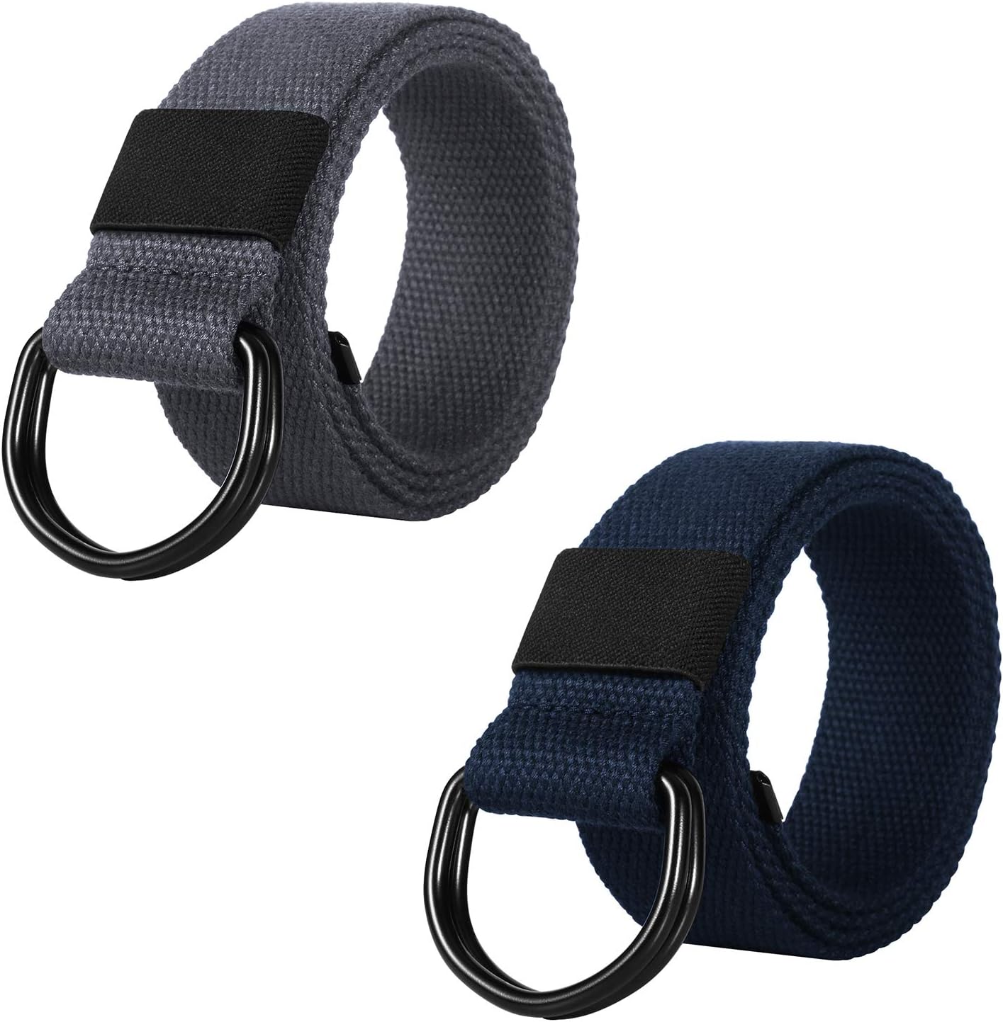 2 Pcs Canvas Belt with Double D-Ring Buckle Web Belts Military Cloth Belts for Men