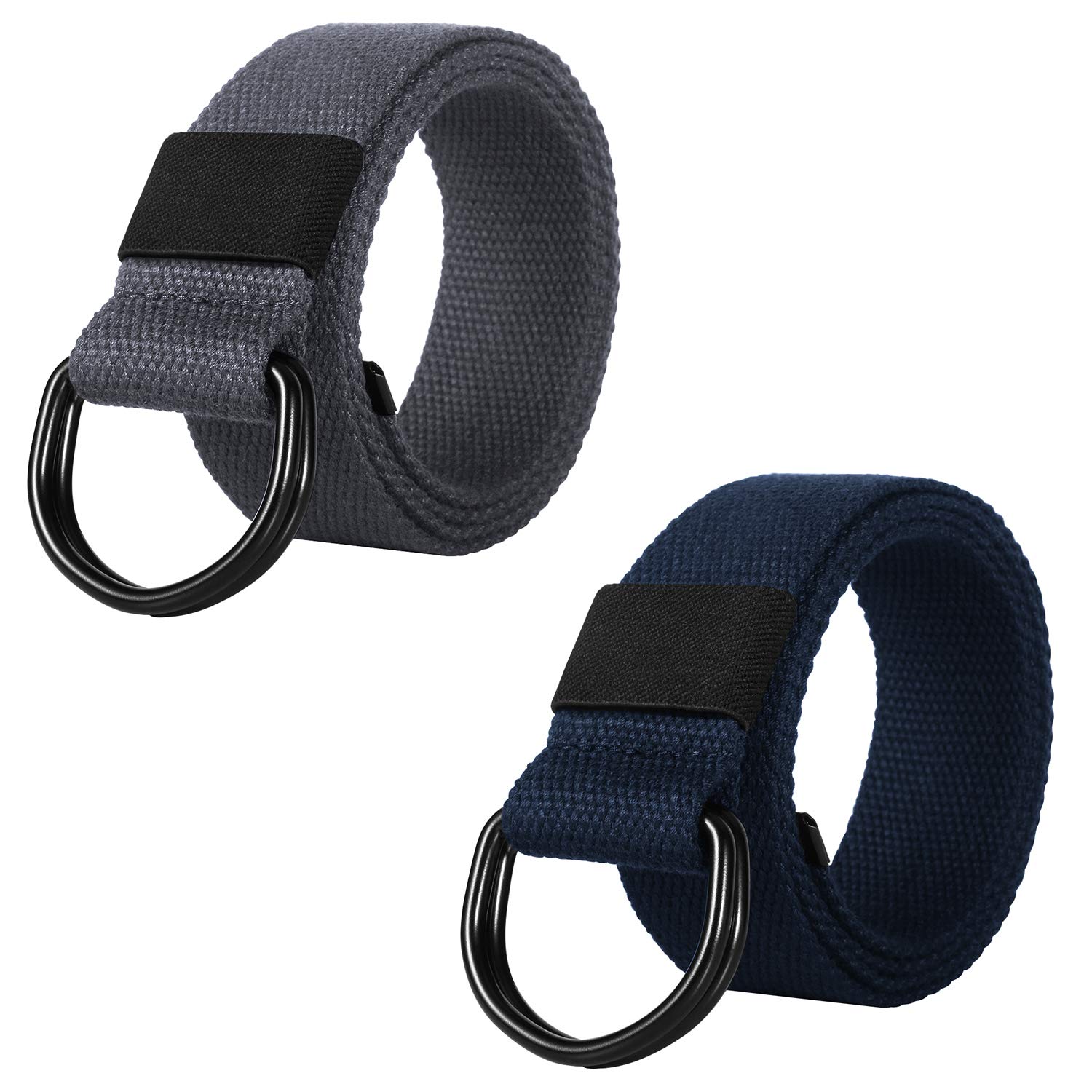 2 Pcs Canvas Belt with Double D-Ring Buckle Web Belts Military Cloth Belts for Men