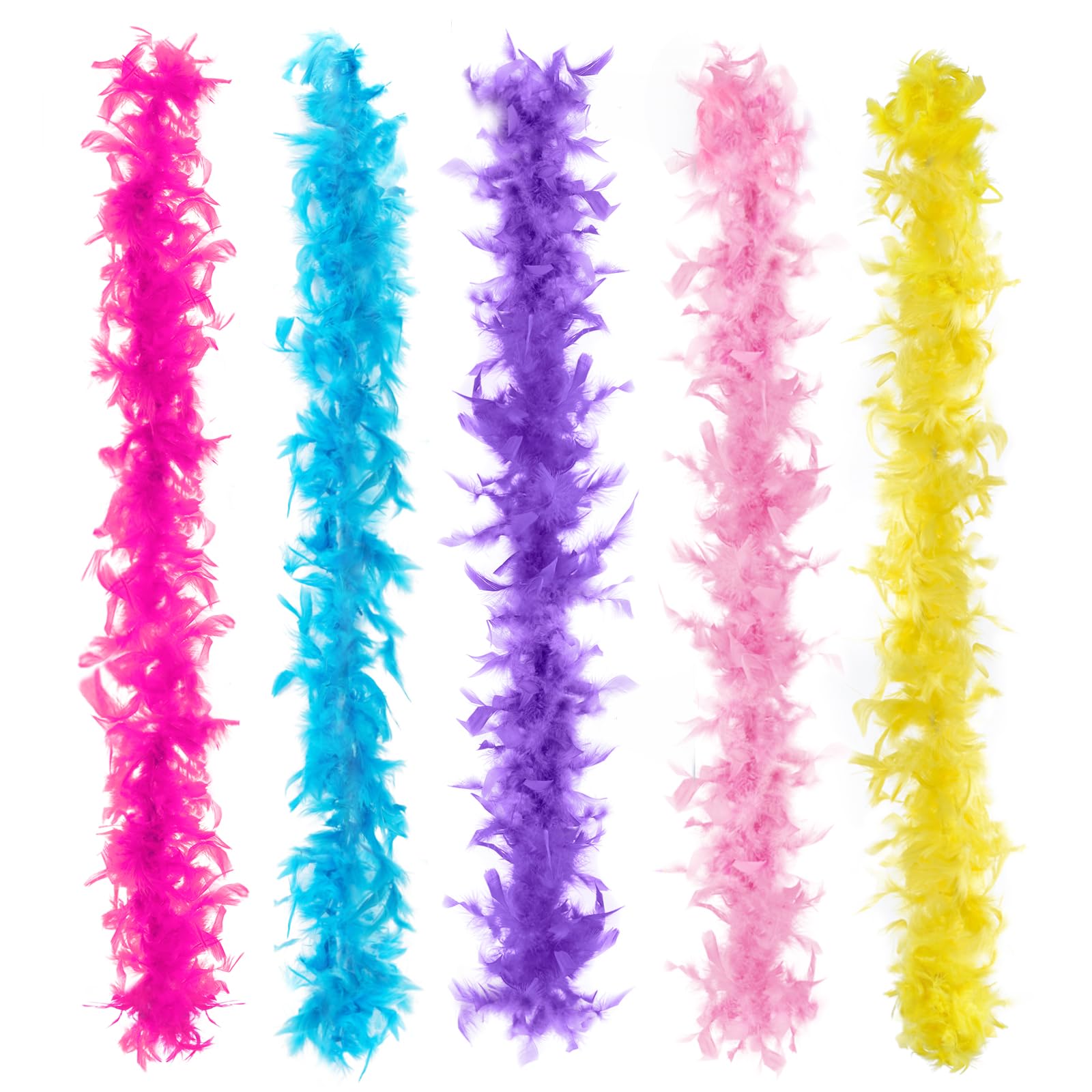 Anjing 5 Pcs Feather Boa Multicolor Feather Boas for Crafts Party Girls Dress up Costume Halloween (2M per Color)