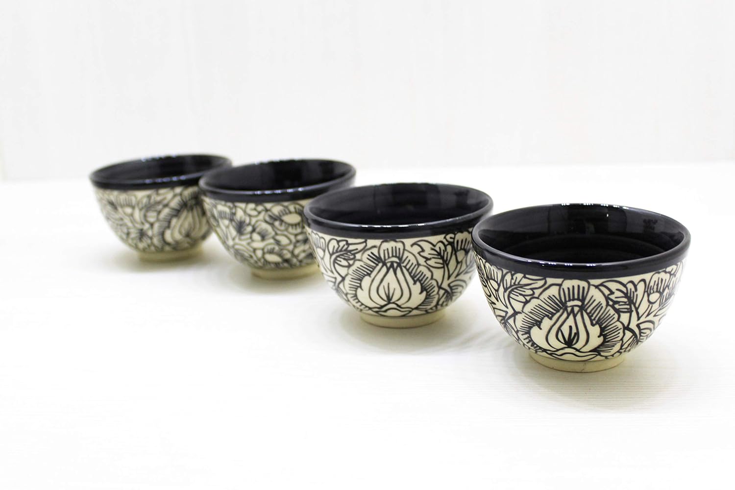 Buy Your Style Ceramic Dessert Bowl Set, 150 ml, Black & White, Set of