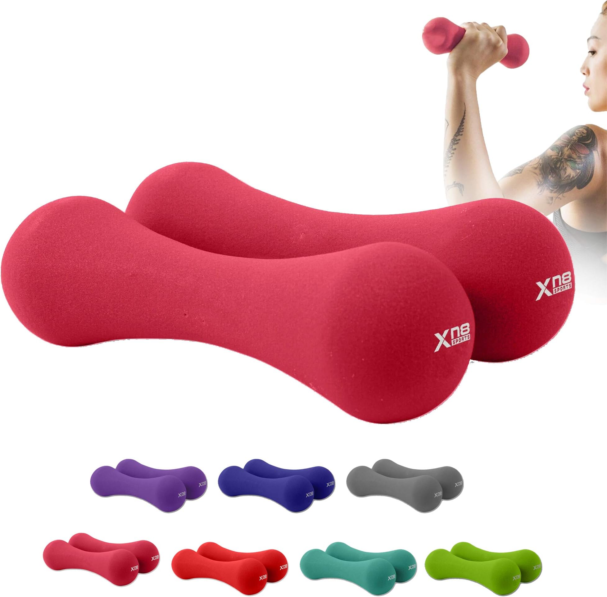 Xn8 Neoprene Dumbbells-Bone Style Dumbells Ladies (1kg-5kg)|Home-Gym-Exercise-Fitness-Training-Weight Lifting-Muscle Toning-Pilates