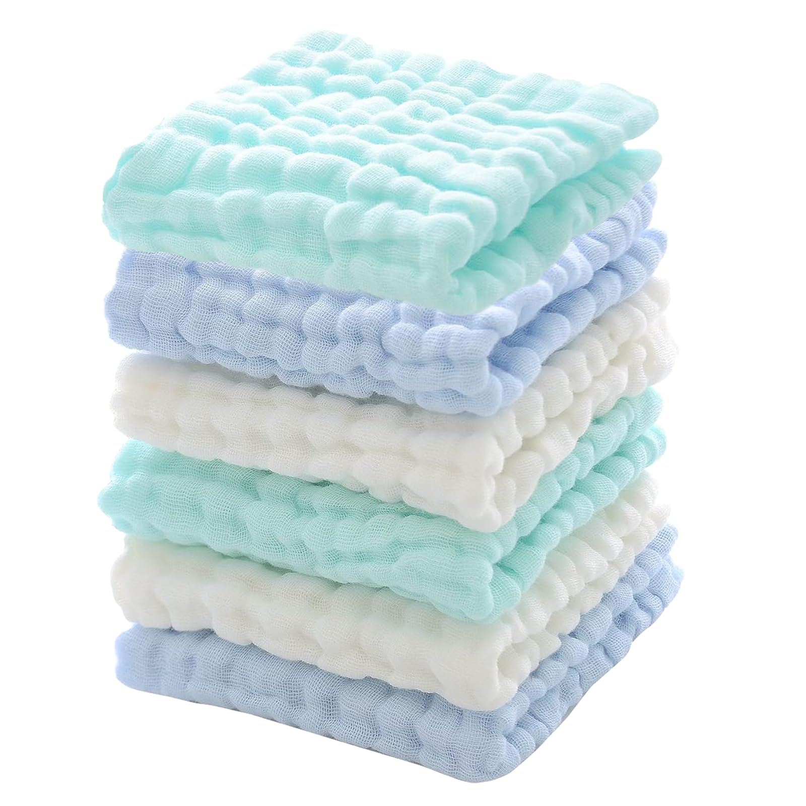 Baby Washcloths 6 Pack Muslin Baby Face Towels Soft Muslin Washcloths for Newborn Cotton Wash Cloth Set for Baby Body Natural Baby Wipes for Delicate Skin Baby Registry as Shower 11x11 inches (blue)