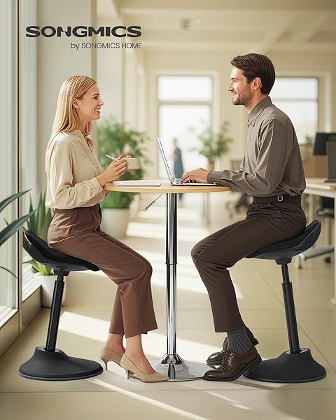 SONGMICS ERGONOMIC WOBBLE STOOL, HEIGHT ADJUSTABLE STANDING DESK STOOL 23.6-33.3 INCHES, SWIVEL BALANCE CHAIR WITH NON-SLIP BASE, STANDING CHAIR, FOR ACTIVE SITTING, OFFICE, HOME, INK BLACK UOSC02BK