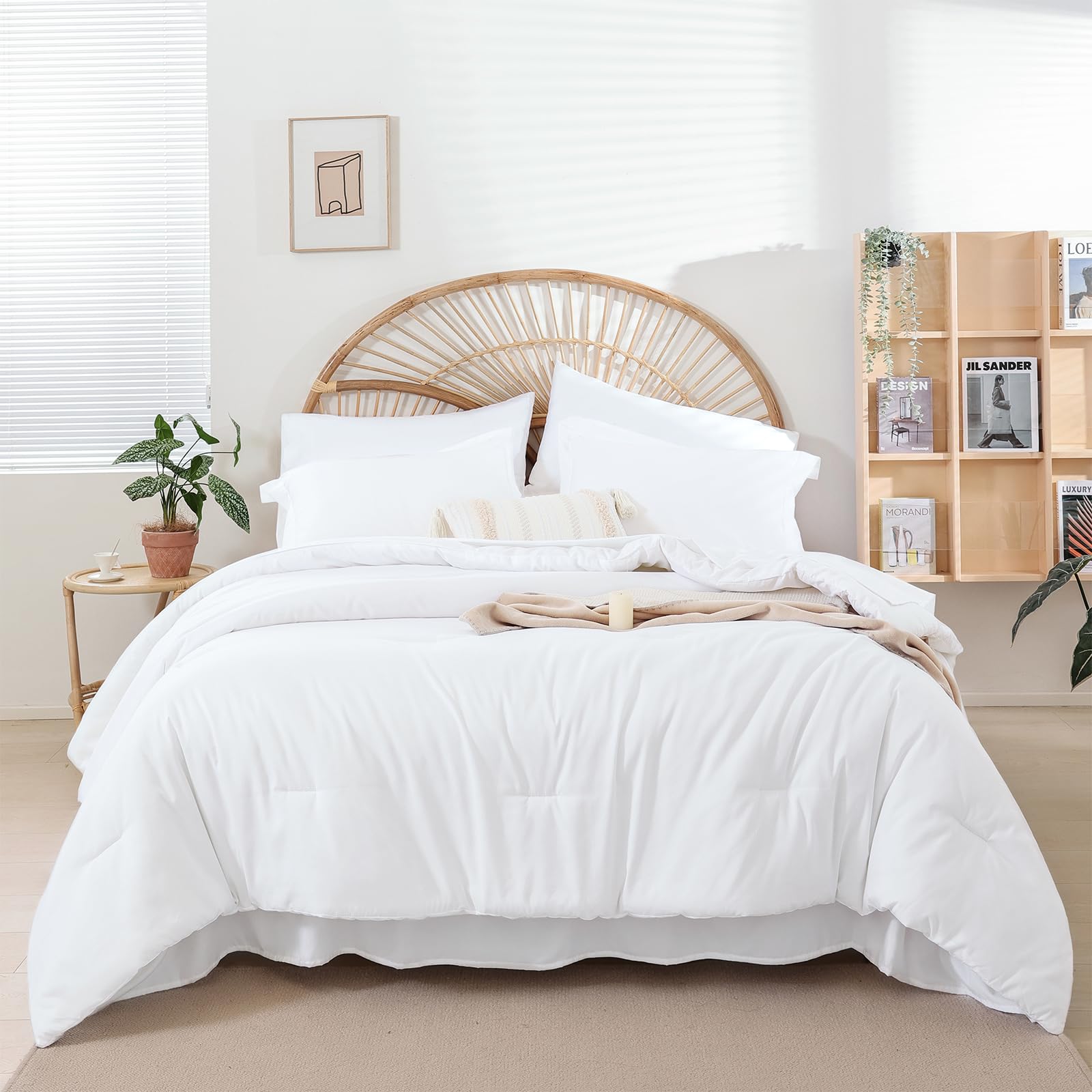 Photo 1 of weigelia Full Size Comforter Set 7 Pieces White Comforter Full Size for Women and Men Microfiber Fluffy Comforter Set Full Comforter Set with Sheets and Pillow Shams Ultra Soft Lightweight All Season