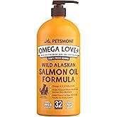 Petsmont Omega Love+ Wild Alaskan Salmon Oil for Dogs Formula 32 oz - Fish Omega Liquid Pump Cats Supports Joint Function Immune Heart Health Food Supplement Pets Natural EPA DHA Fatty Acids