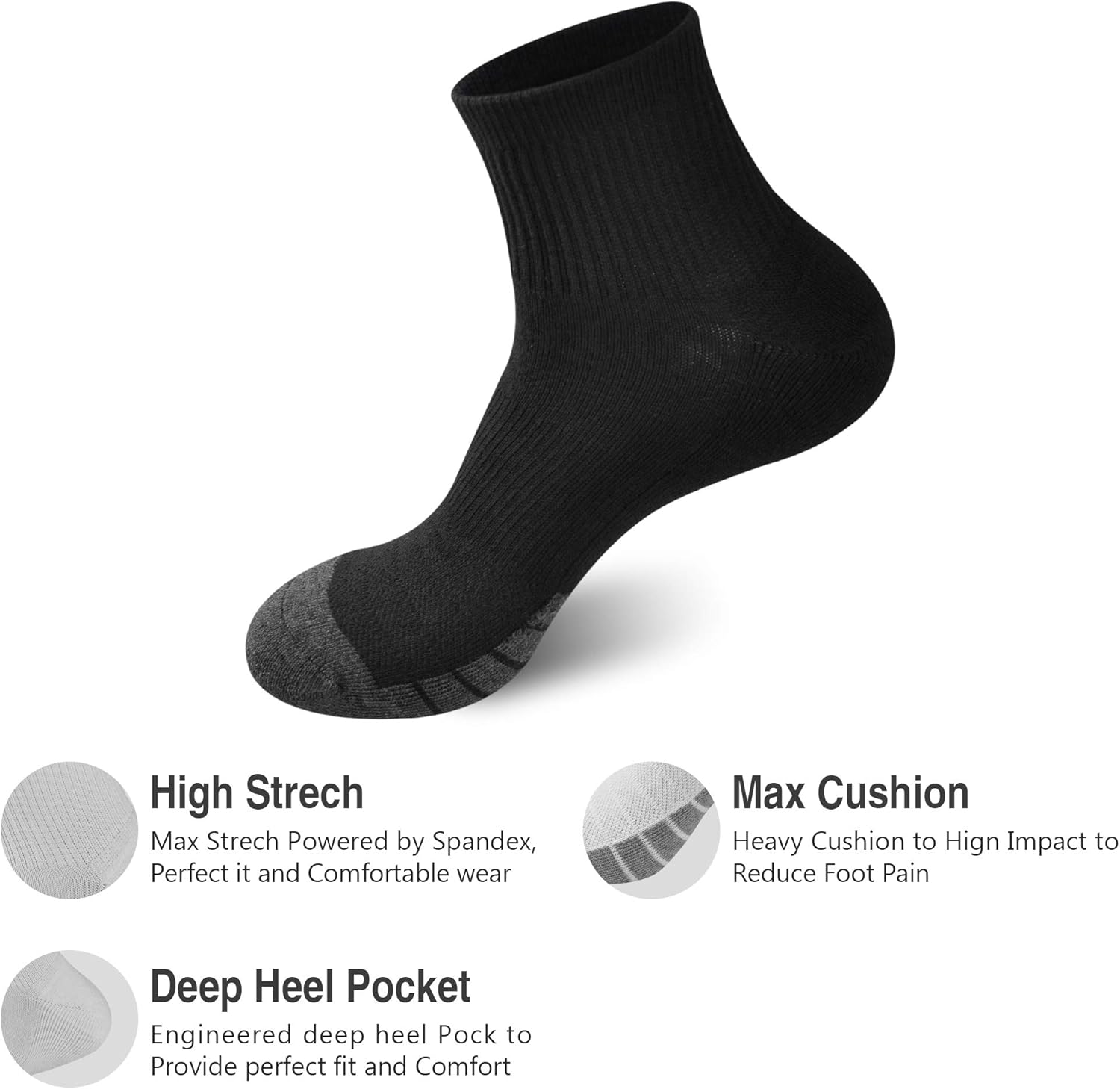 GKX Men's 10 Pairs Cotton Moisture Wicking Cushioned Sole Preformance Training Workout Low Cut Socks(Black 10P): Clothing