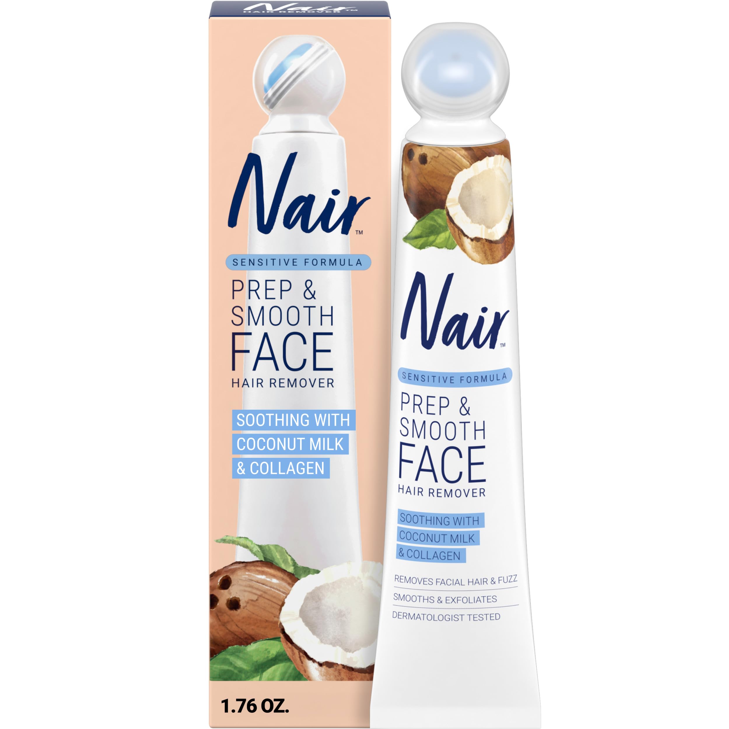 Photo 1 of NAIR Exfoliating Facial Hair Removal Cream for Women - Smooth Skin Solution with Collagen for Sensitive Skincare