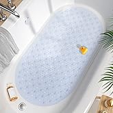HITSLAM Bathtub Mat Non Slip, 27x15 Inch Bubble Oval Bath Tub Mat for Bathroom, Machine Washable Shower Mat with Suction Cups and Drain Holes, Clear