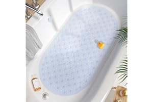 HITSLAM Bathtub Mat Non Slip, 27x15 Inch Bubble Oval Bath Tub Mat for Bathroom, Machine Washable Shower Mat with Suction Cups and Drain Holes, Clear