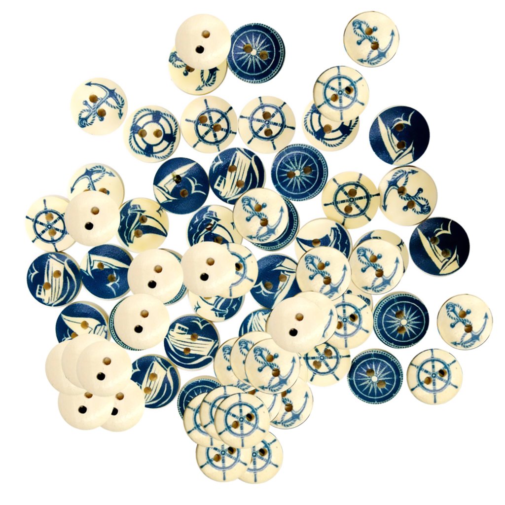 MagiDeal 100Pieces Assorted Nautical Series Hole Button for Sewing Craft 25mm